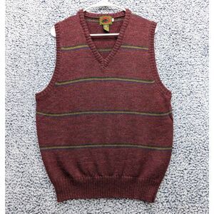 VTG Boston Traders 100% Wool Sweater Vest Mens M V Neck Stripe Golf Preppy Red